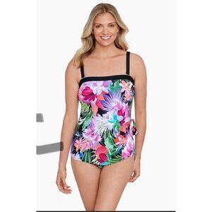 Penbrooke ShapeSolver Tropical Floral Tankini Swim Top Plus Size